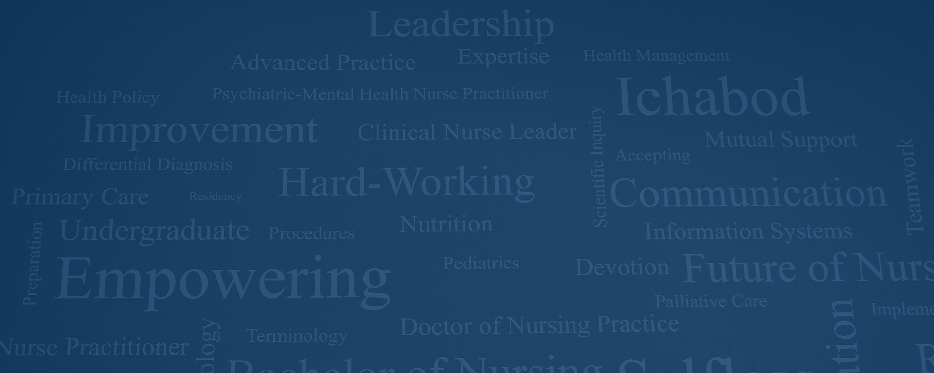 Word cloud of terms related to nursing.